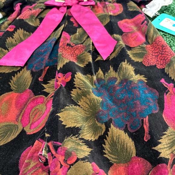 Vintage 80s Jo Joe Fashions Jumpsuit Girls 18 Months Velvet Floral Lace Collar - Picture 2 of 5